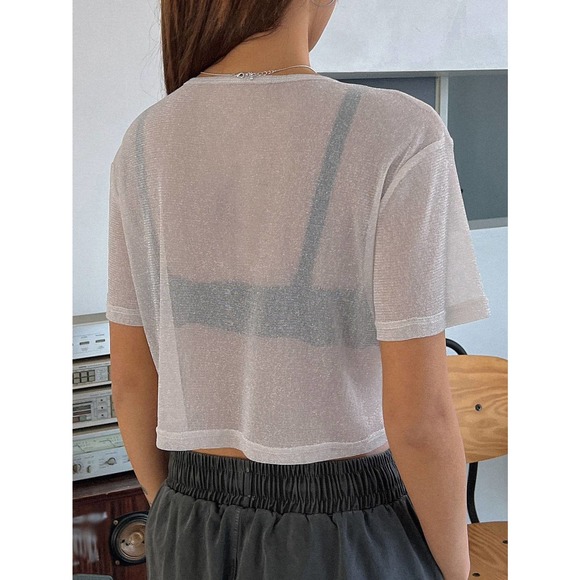 minimalist y2k See Through Crop Mesh Top Without Bra - Picture 3 of 9
